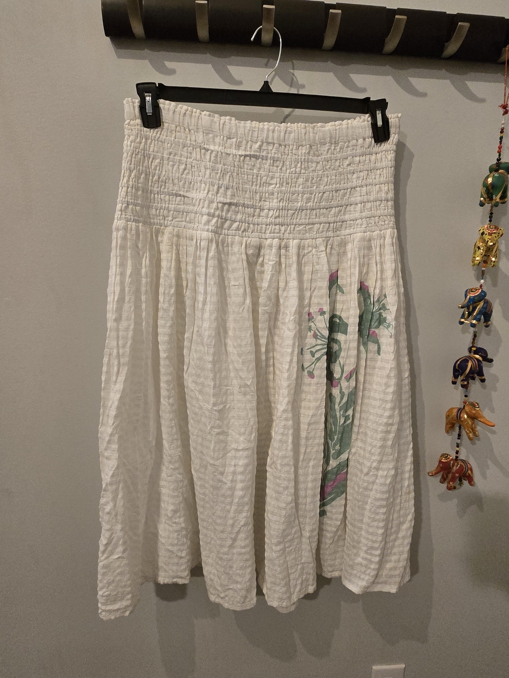 Tanya Taylor Cream Midi Skirt with Green & Pink Floral Panel